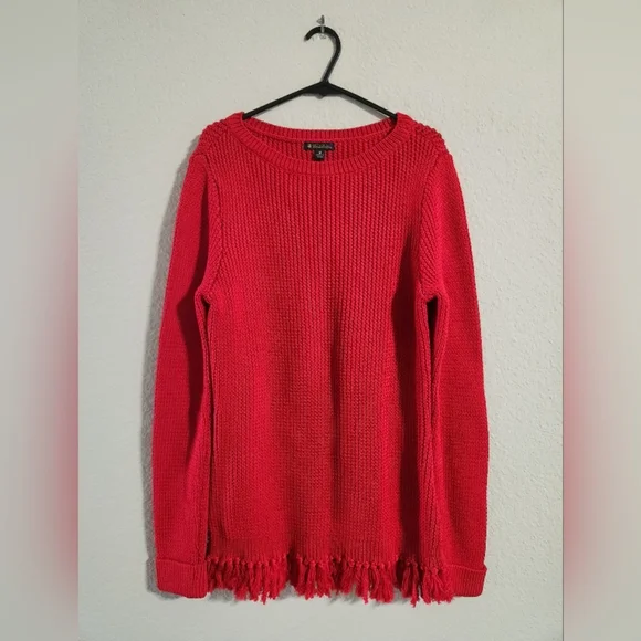 Brooks Brothers Women’s Red Knit Fringe Tassel Cotton Sweater size medium - Picture 2 of 6